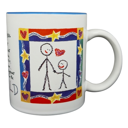 A Hundred Years From Now mug featuring colorful stick figure artwork and heartfelt message