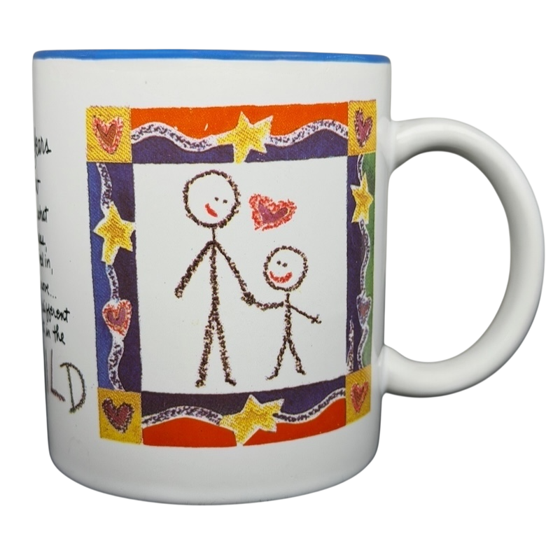 A Hundred Years From Now mug with colorful stick figure design and heartfelt message