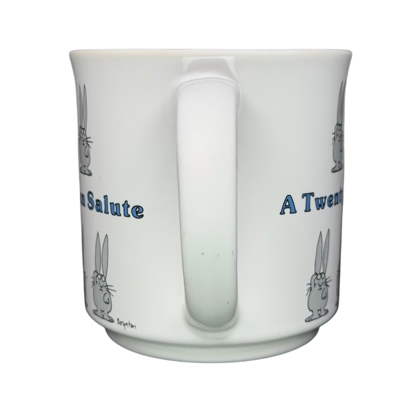 A Twenty One Bun Salute Sandra Boynton Mug with cartoon bunnies in a playful design