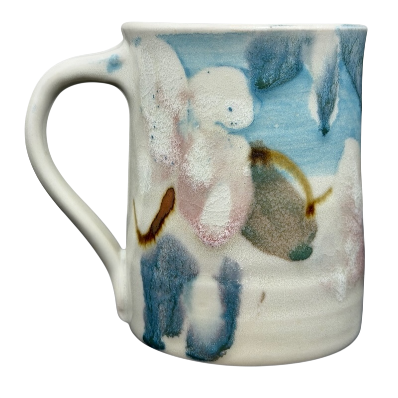 Abstract Pastel Landscape Signed Pottery Mug with Unique Brush Strokes and Subtle Colors