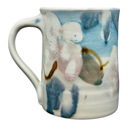 Abstract Pastel Landscape Signed Pottery Mug with Unique Brush Strokes and Subtle Colors