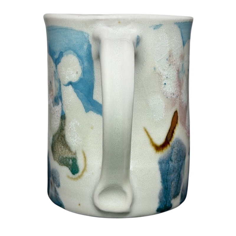 Abstract Pastel Landscape Signed Pottery Mug with Unique Colorful Patterns and a Comfortable Handle