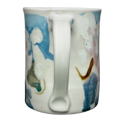 Abstract Pastel Landscape Signed Pottery Mug with Unique Colorful Patterns and a Comfortable Handle