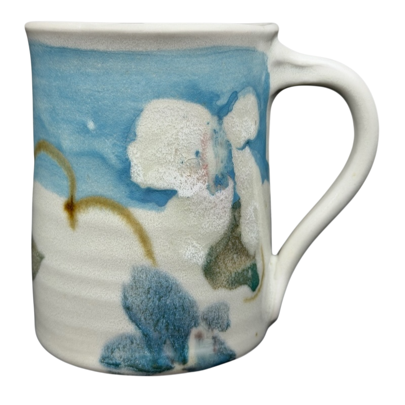 Abstract Pastel Landscape Signed Pottery Mug with Unique Artistic Design and Handcrafted Finish