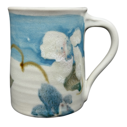 Abstract Pastel Landscape Signed Pottery Mug with Unique Artistic Design and Handcrafted Finish