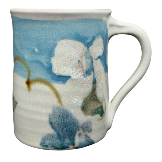 Abstract Pastel Landscape Signed Pottery Mug with Unique Artistic Design and Handcrafted Finish