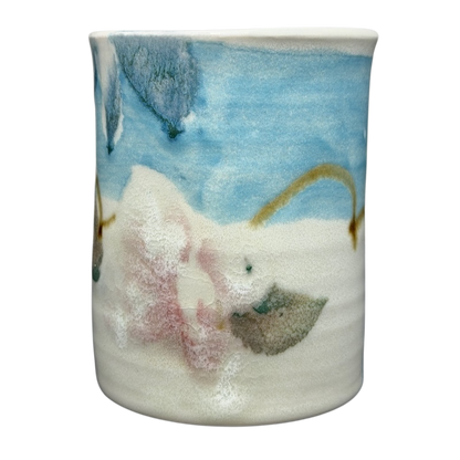 Abstract Pastel Landscape Signed Pottery Mug with soft colors and artistic design