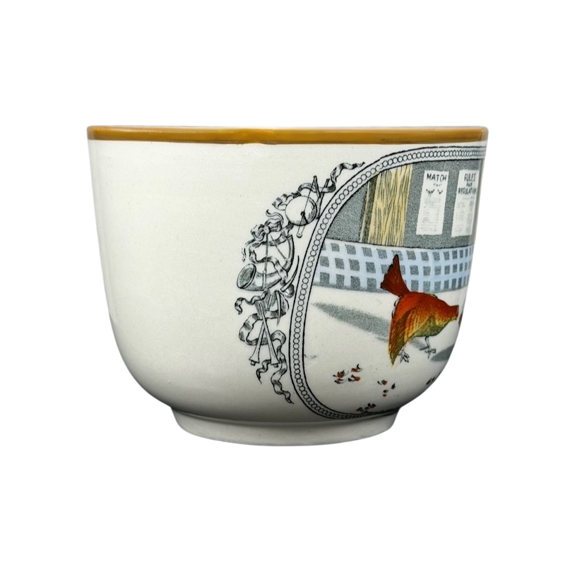 Adams Old English Cock Fighting Mug featuring vibrant rooster artwork and historical illustrations