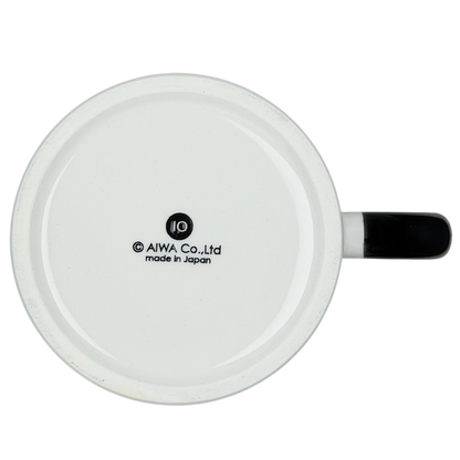 Bottom view of the Raccoon Mug Aiwa showing the brand logo and sleek design details