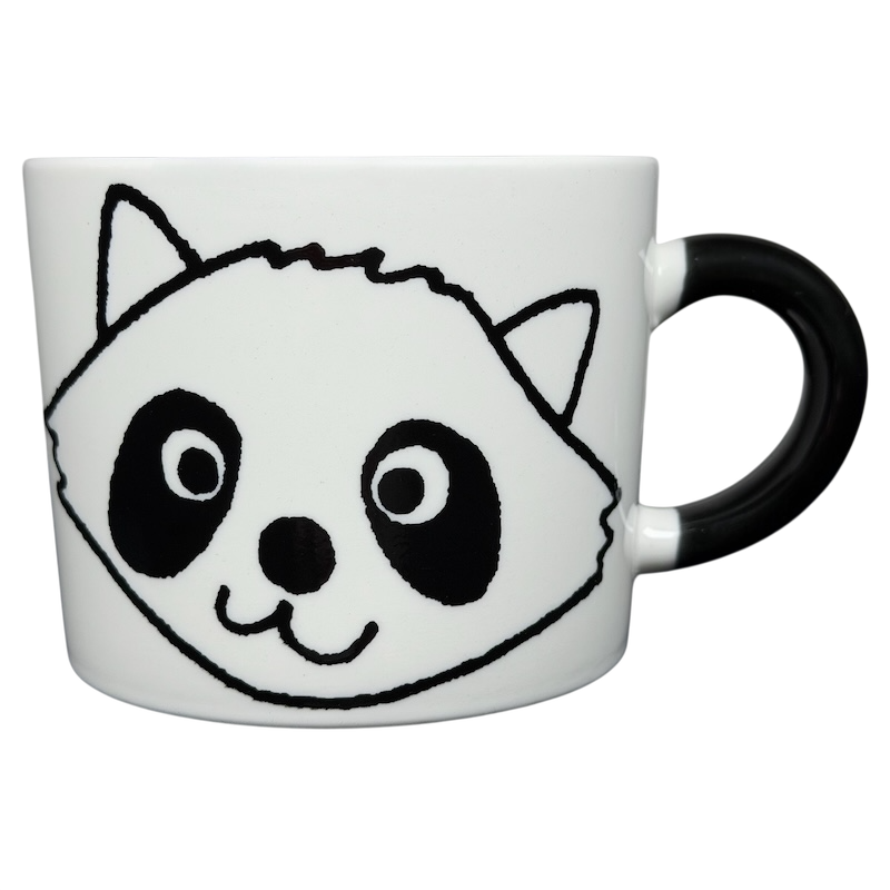Cute Raccoon Mug Aiwa featuring a playful raccoon face design on a white ceramic mug