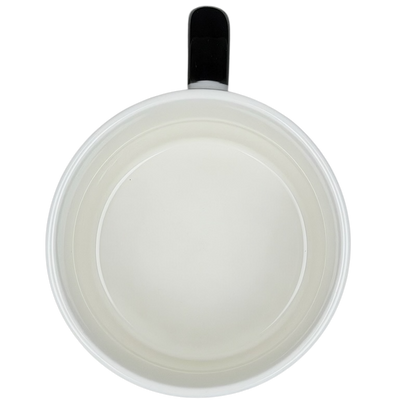 Top view of a white Raccoon Mug Aiwa with a black handle, perfect for coffee lovers