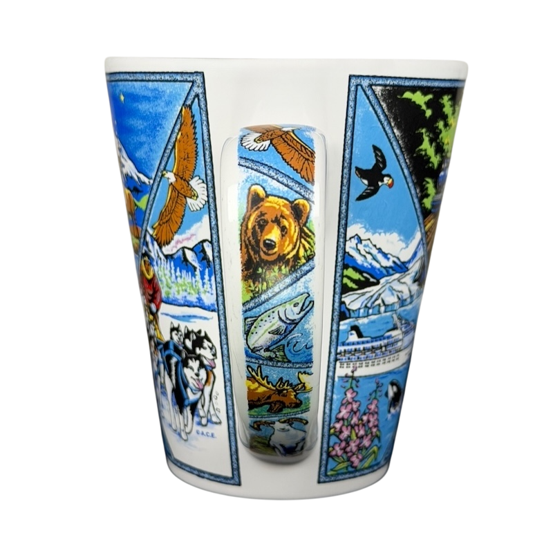 Alaska 49th State Wildlife Scenic mug featuring colorful wildlife and landscapes of Alaska