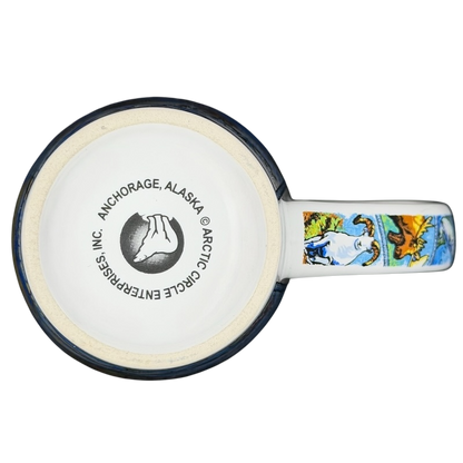 Alaska 49th State Wildlife Scenic mug featuring vibrant designs and a solid blue handle
