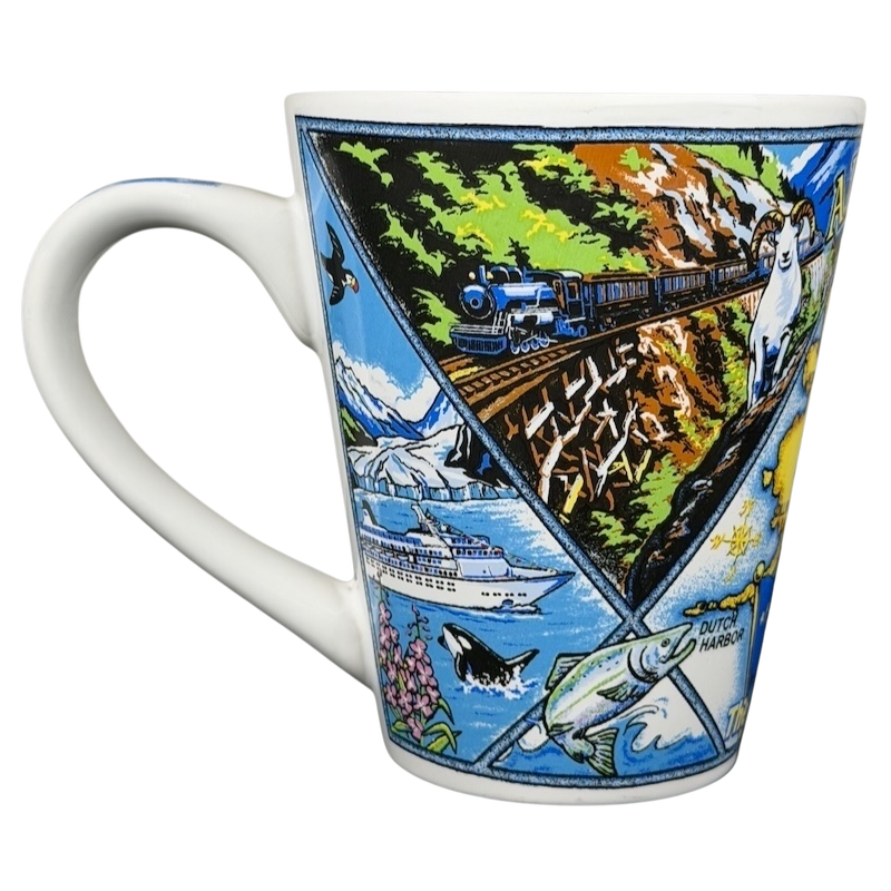 Alaska 49th State Wildlife Scenic mug featuring vibrant wildlife and scenery illustrations