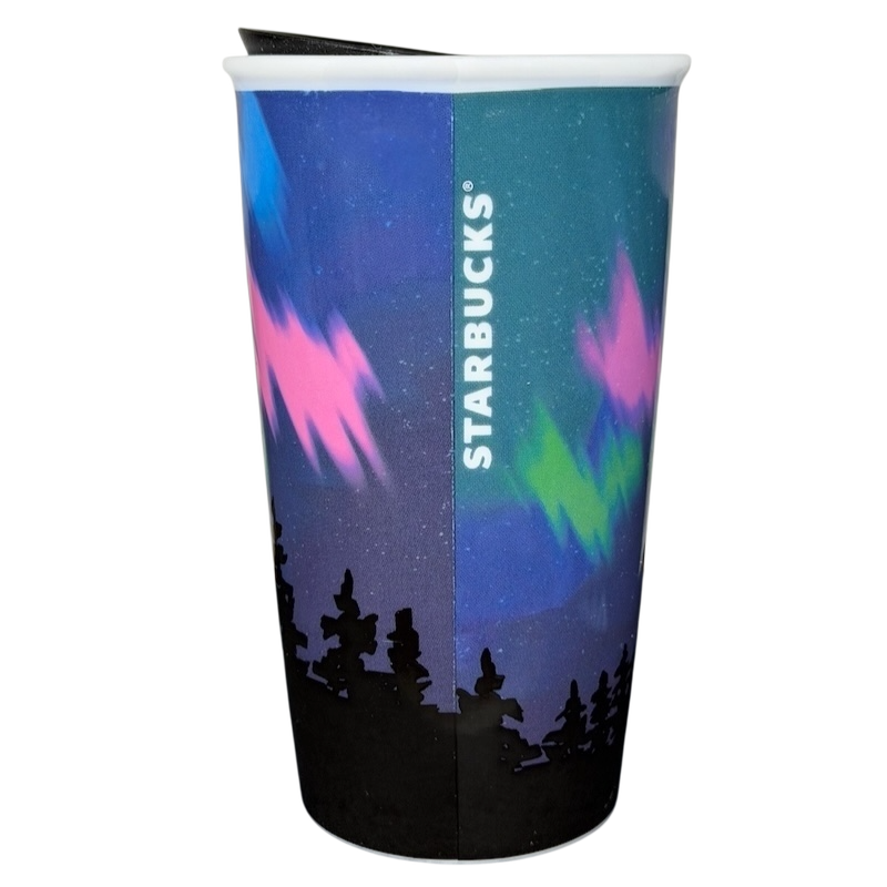 Alaska Northern Lights Starbucks tumbler featuring vibrant colors and silhouette design