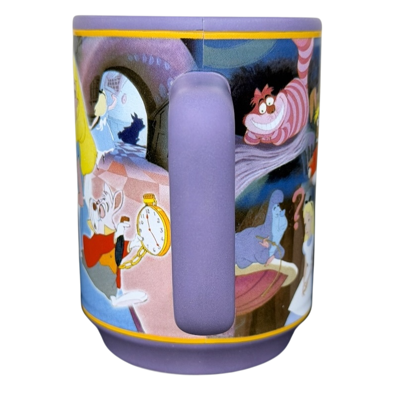 Colorful Alice in Wonderland Collage Mug Disney Store featuring whimsical characters
