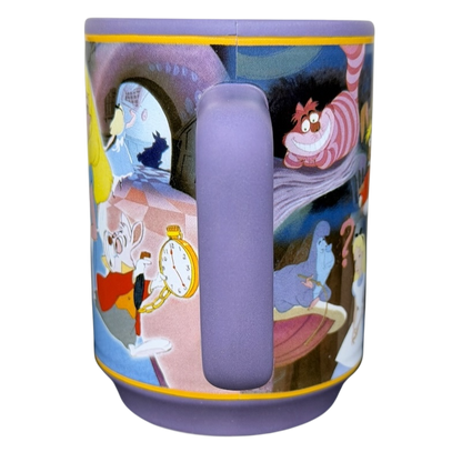 Colorful Alice in Wonderland Collage Mug Disney Store featuring whimsical characters
