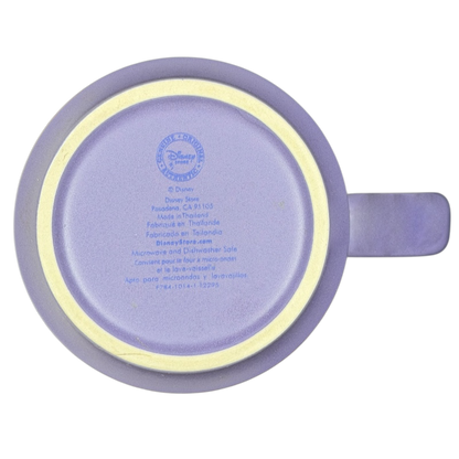 Bottom view of Alice in Wonderland Collage Mug Disney Store featuring a lavender design with Disney branding