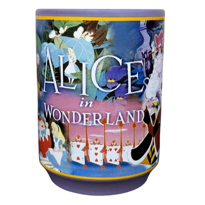 Alice in Wonderland Collage Mug Disney Store featuring vibrant characters from the classic animated film