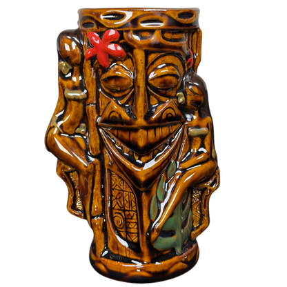 Alua Wahines Tiki Mug Mark Swanson Tiki Farm featuring a vibrant design of two figures with tropical accents