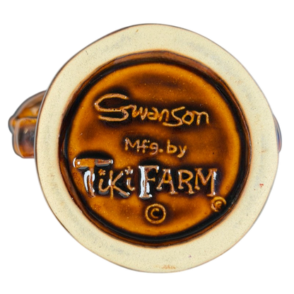 Bottom view of Alua Wahines Tiki Mug Mark Swanson Tiki Farm showcasing logo and craftsmanship details