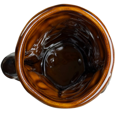 Top view of Alua Wahines Tiki Mug Mark Swanson Tiki Farm with a shiny brown glaze finish