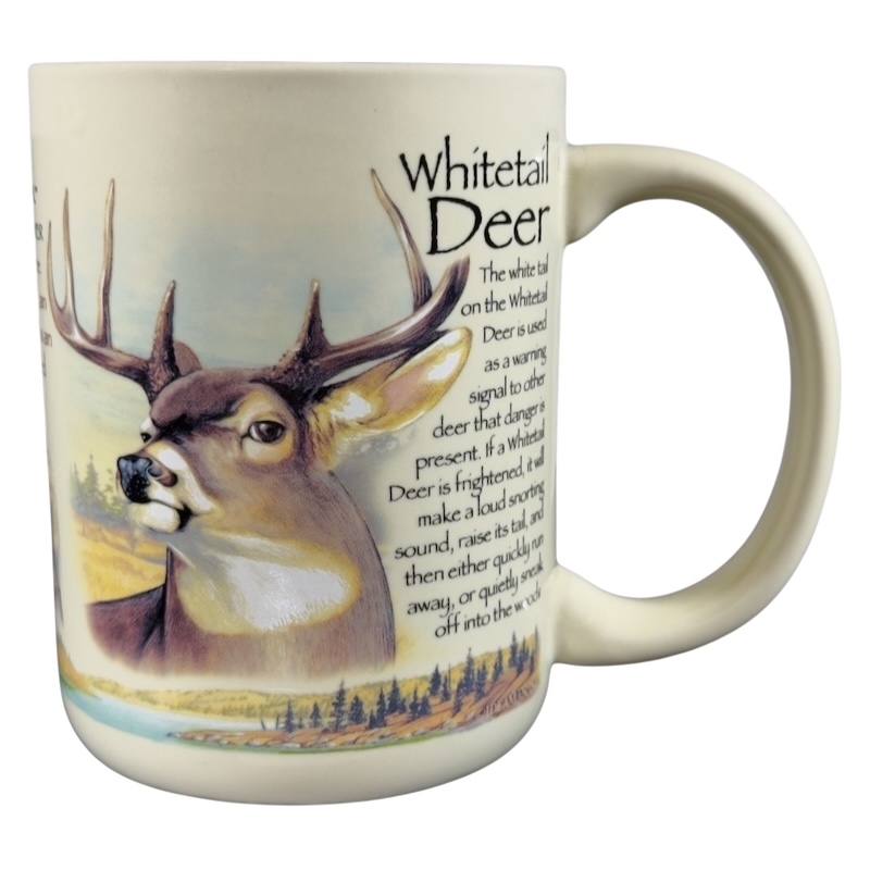 American Expedition Whitetail Deer Mug featuring detailed artwork and educational text about Whitetail deer