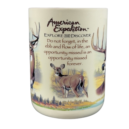 American Expedition Whitetail Deer Mug featuring wildlife artwork and inspiring quote