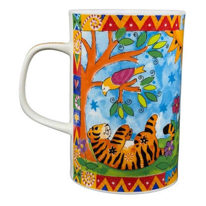 Animal Magic Louise Rawlings Tiger Bird Mug Dunoon featuring colorful tigers and a vibrant design