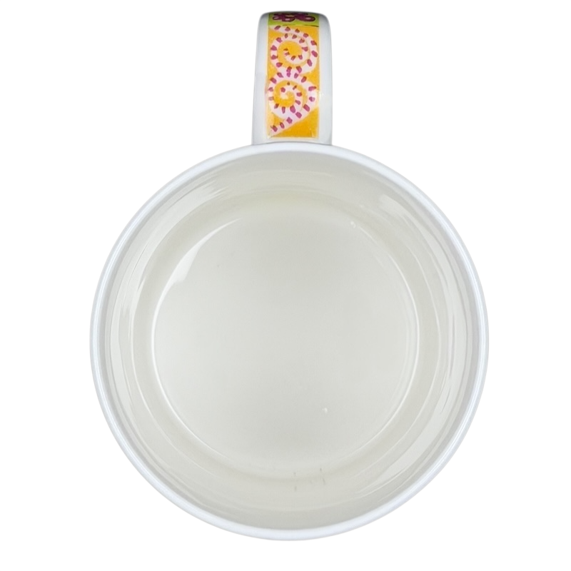 Inside view of the Animal Magic Louise Rawlings Tiger Bird Mug Dunoon with vibrant colors and a unique handle design