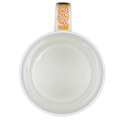 Inside view of the Animal Magic Louise Rawlings Tiger Bird Mug Dunoon with vibrant colors and a unique handle design