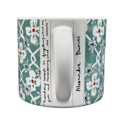 Anthropologie Alexandre Dumas G monogram initial mug white ceramic green floral pattern with handwritten name