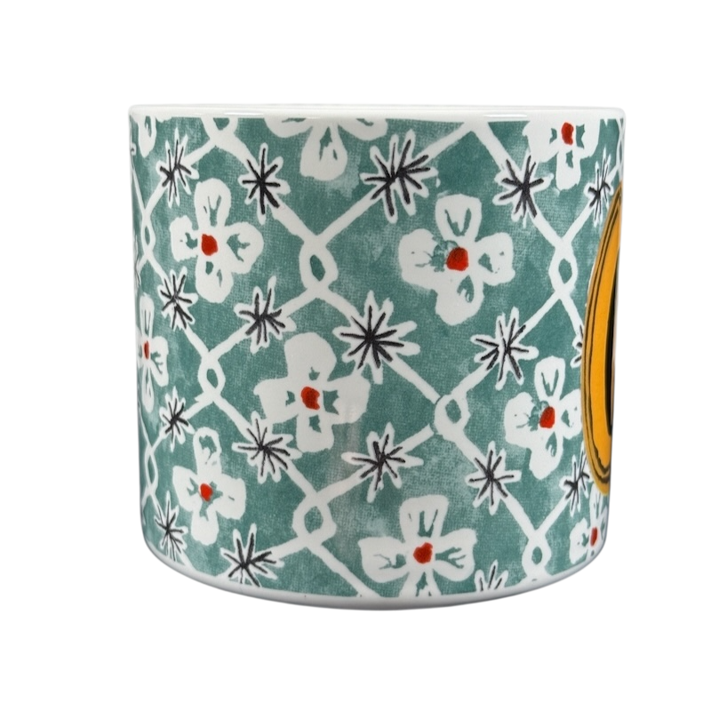 Anthropologie Alexandre Dumas G monogram initial mug teal floral lattice ceramic coffee cup