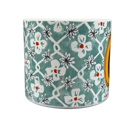 Anthropologie Alexandre Dumas G monogram initial mug teal floral lattice ceramic coffee cup