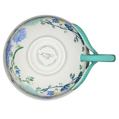 Arboretum Floral Teal Dragonfly Handle Mug Anthropologie featuring vibrant floral designs and a unique dragonfly handle