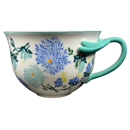 Arboretum Floral Teal Dragonfly Handle Mug Anthropologie featuring vibrant floral designs and unique dragonfly handle