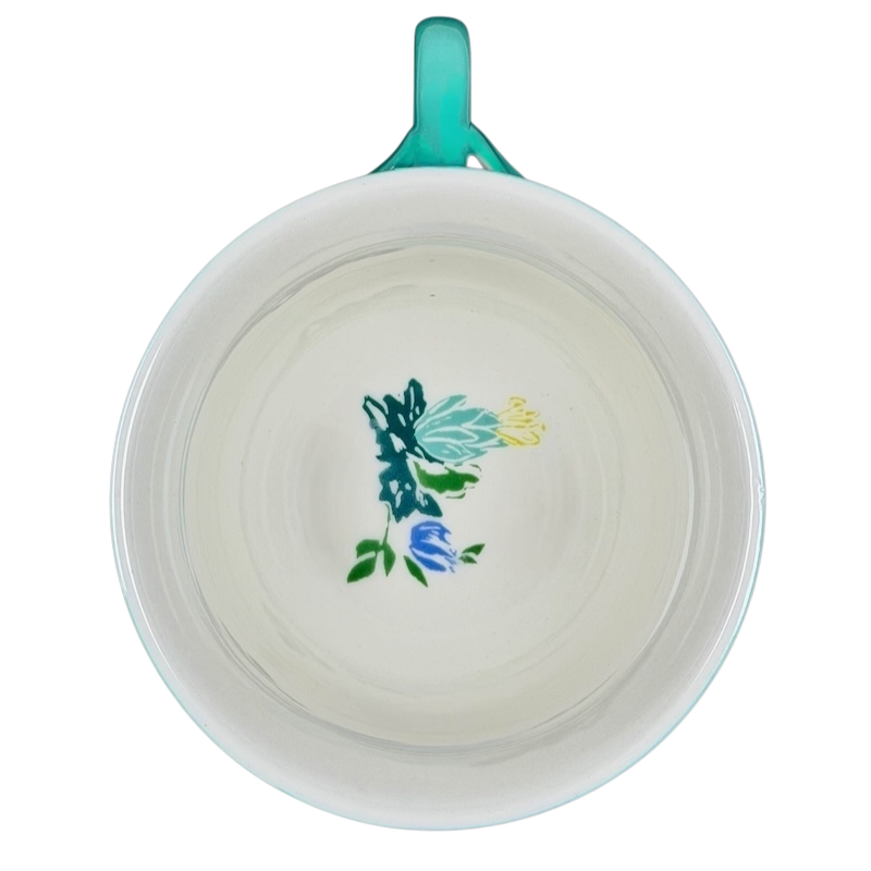 Inside view of Arboretum Floral Teal Dragonfly Handle Mug Anthropologie featuring colorful floral design