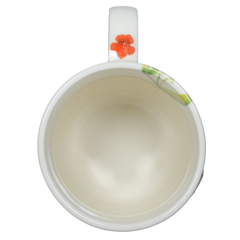 Collectible monogram mug Anthropologie with floral design and white glossy finish