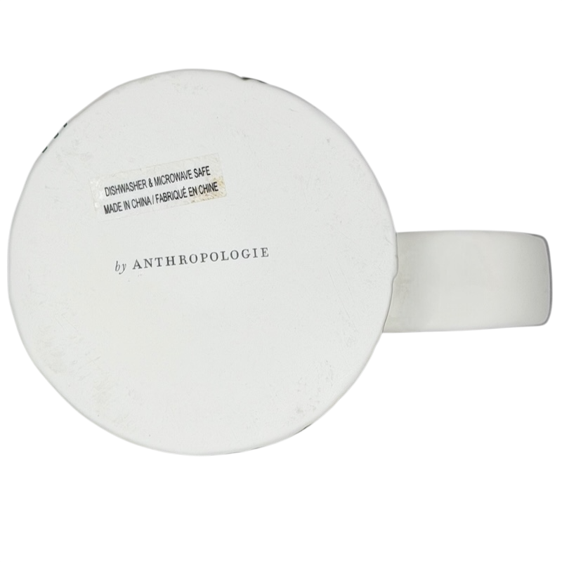 Bottom view of Dagny Letter 'N' Monogram Mug Anthropologie, featuring dishwasher and microwave safe label