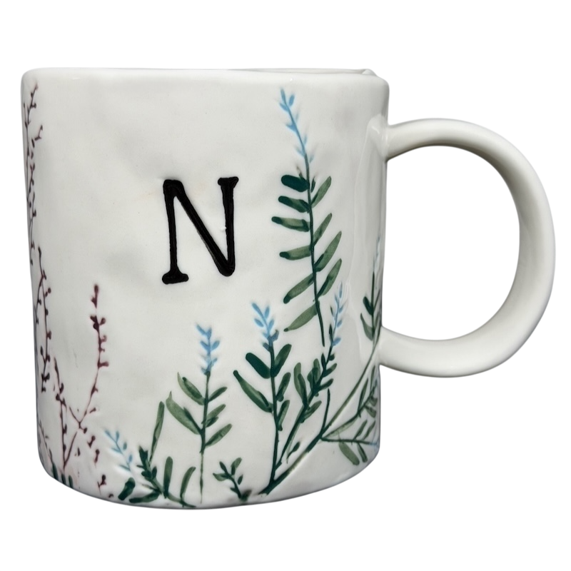 Dagny Letter 'N' Monogram Mug Anthropologie with floral design and an elegant handle