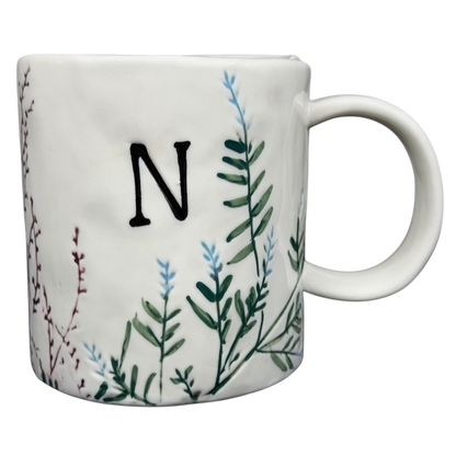 Dagny Letter 'N' Monogram Mug Anthropologie with floral design and an elegant handle