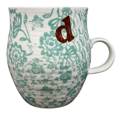 Homegrown Monogram Initial Mug Anthropologie with floral design and brown initial letter d