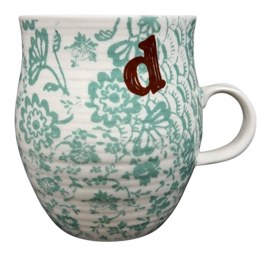 Homegrown Monogram Initial Mug Anthropologie with floral design and brown initial letter d