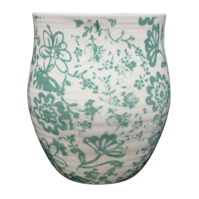 Homegrown Monogram Initial Mug Anthropologie featuring floral patterns in teal and white ceramic