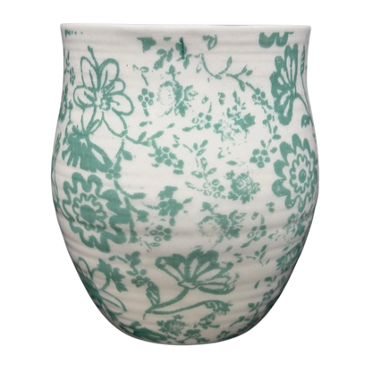 Homegrown Monogram Initial Mug Anthropologie featuring floral patterns in teal and white ceramic