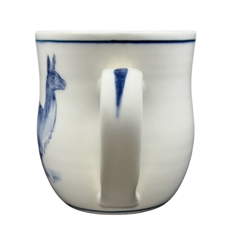 Anthropologie Molly Hatch llama collectible mug featuring a charming llama design in blue