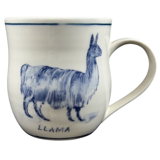 Anthropologie Molly Hatch llama collectible mug featuring a hand-painted blue llama design