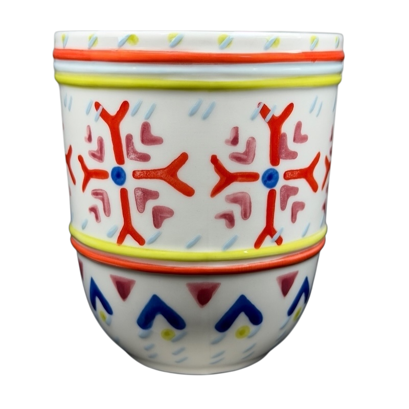 Anthropologie Orkney Northern Snowflakes Mug decorated with colorful winter designs