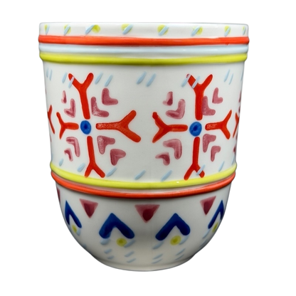 Anthropologie Orkney Northern Snowflakes Mug decorated with colorful winter designs