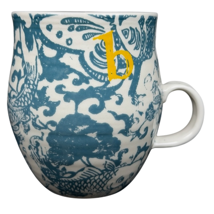 Vintage Anthropologie Homegrown B Mug with Blue Butterfly and Tree Design